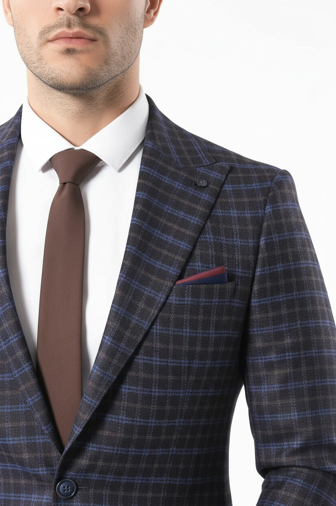 Double Breasted Plaid Burgundy Blazer - Wessi