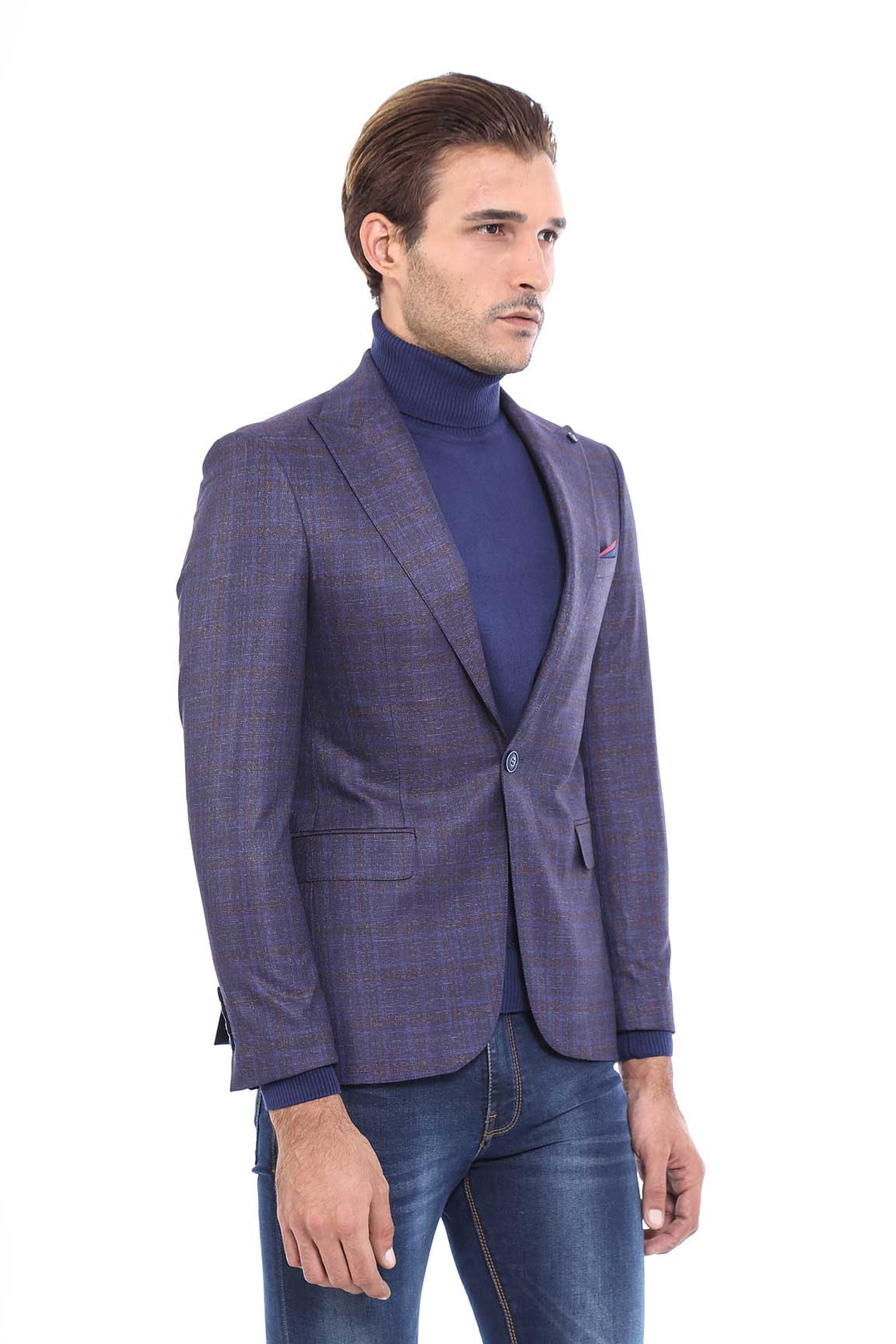 Double Breasted Plaid Burgundy Blazer - Wessi