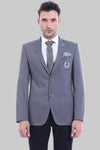 Striped Single Slit Crested Bag Pocket Grey Jacket-Wessi