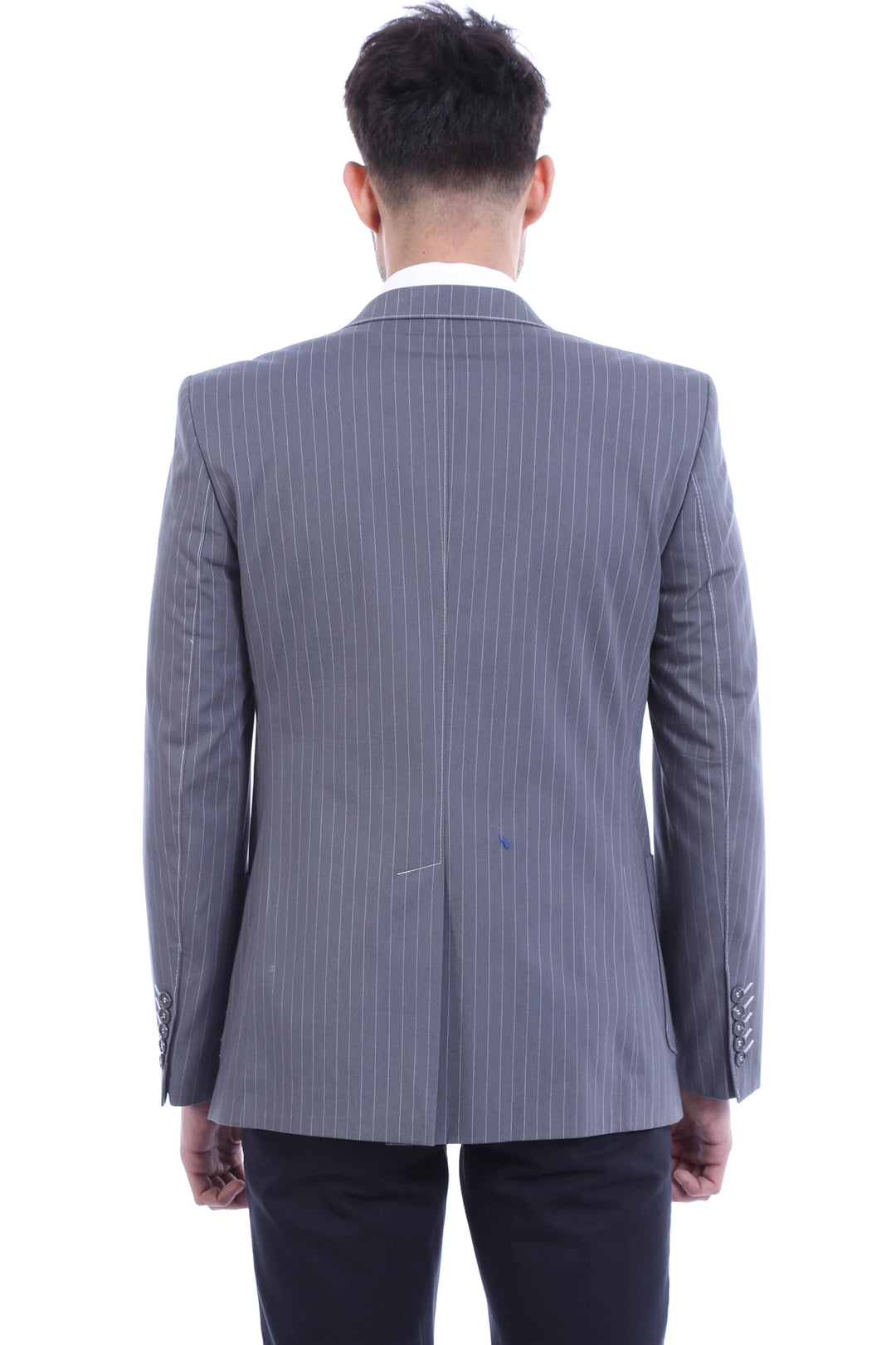 Striped Single Slit Crested Bag Pocket Grey Jacket-Wessi