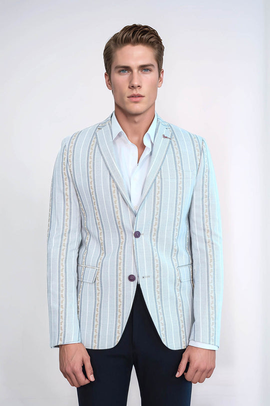 Slim Fit Striped Blue Men Blazer - Wessi