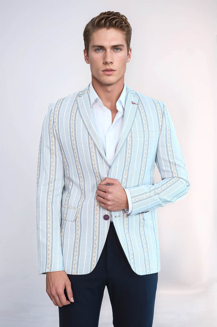 Slim Fit Striped Blue Men Blazer - Wessi