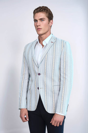 Slim Fit Striped Blue Men Blazer - Wessi