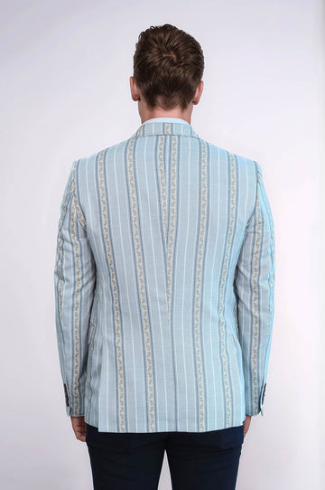 Slim Fit Striped Blue Men Blazer - Wessi