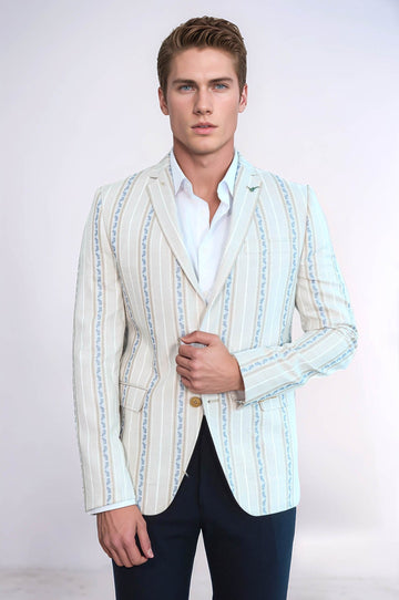 Stripped Beige Slim Fit Blazer - Wessi