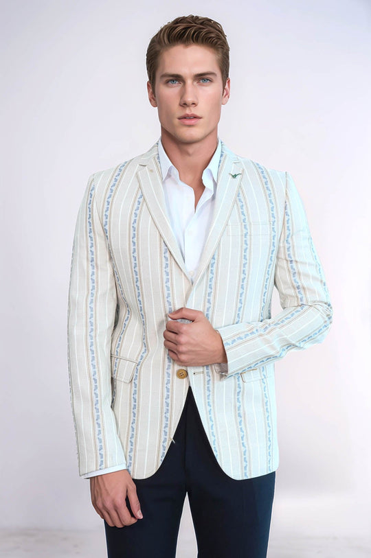 Stripped Beige Slim Fit Blazer - Wessi