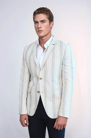 Stripped Beige Slim Fit Blazer - Wessi
