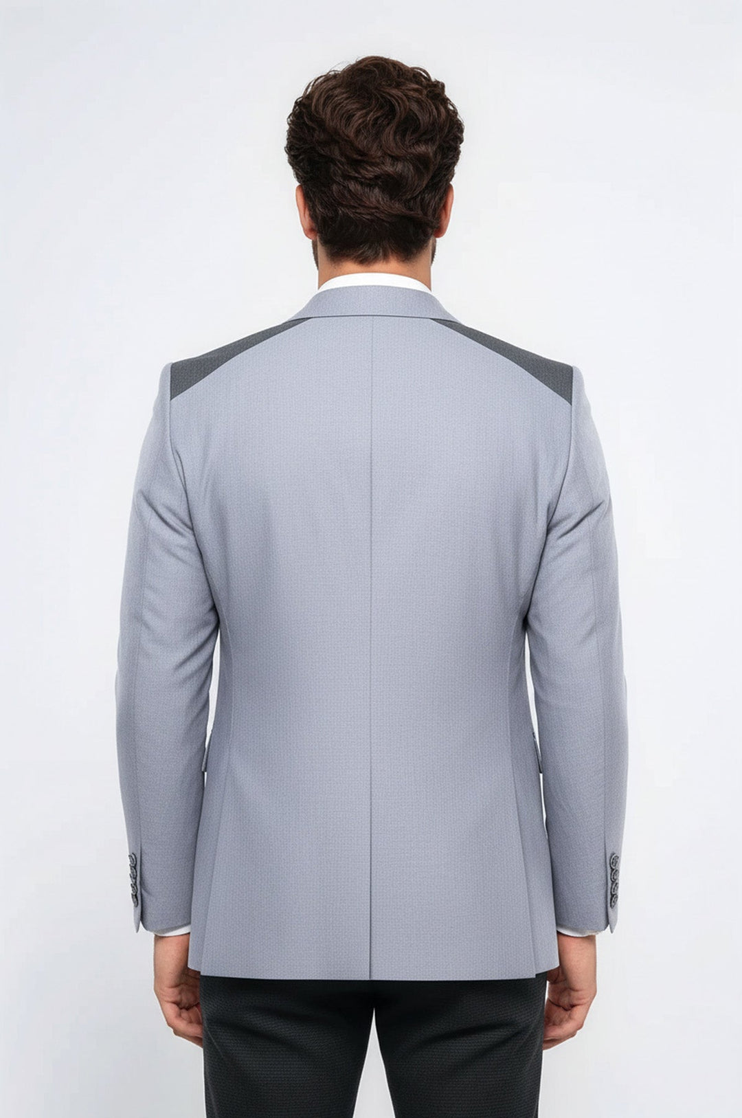 Double Button Bag Pocket Pointed Collar Light Grey Jacket-Wessi