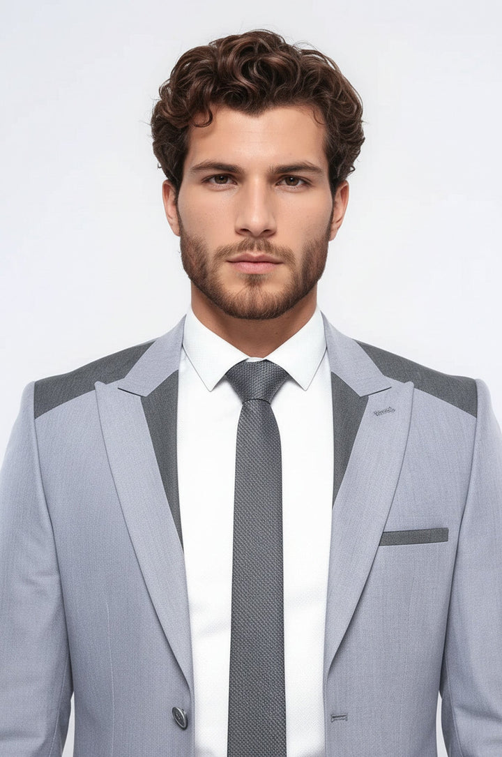 Double Button Bag Pocket Pointed Collar Light Grey Jacket-Wessi