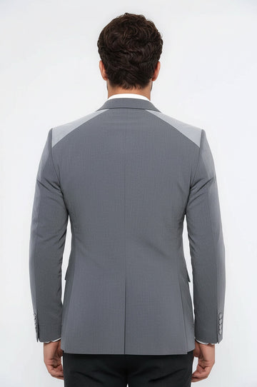 Double Button Bag Pocket Pointed Collar Grey Jacket-Wessi