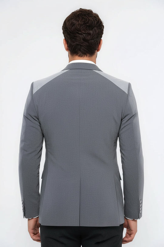 Double Button Bag Pocket Pointed Collar Grey Jacket-Wessi