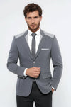 Double Button Bag Pocket Pointed Collar Grey Jacket-Wessi