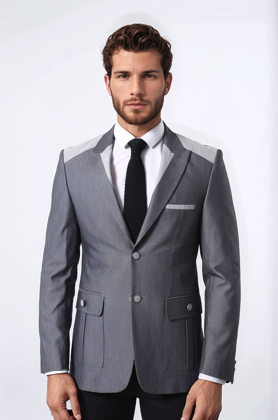 سترة مزدوجة الجيب وجيب ذو ياقة مدببة وسترة رمادية من Wessi