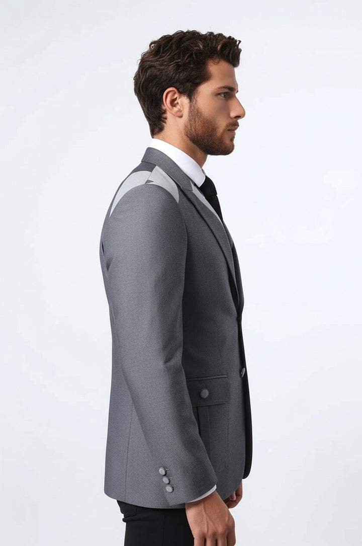 سترة مزدوجة الجيب وجيب ذو ياقة مدببة وسترة رمادية من Wessi