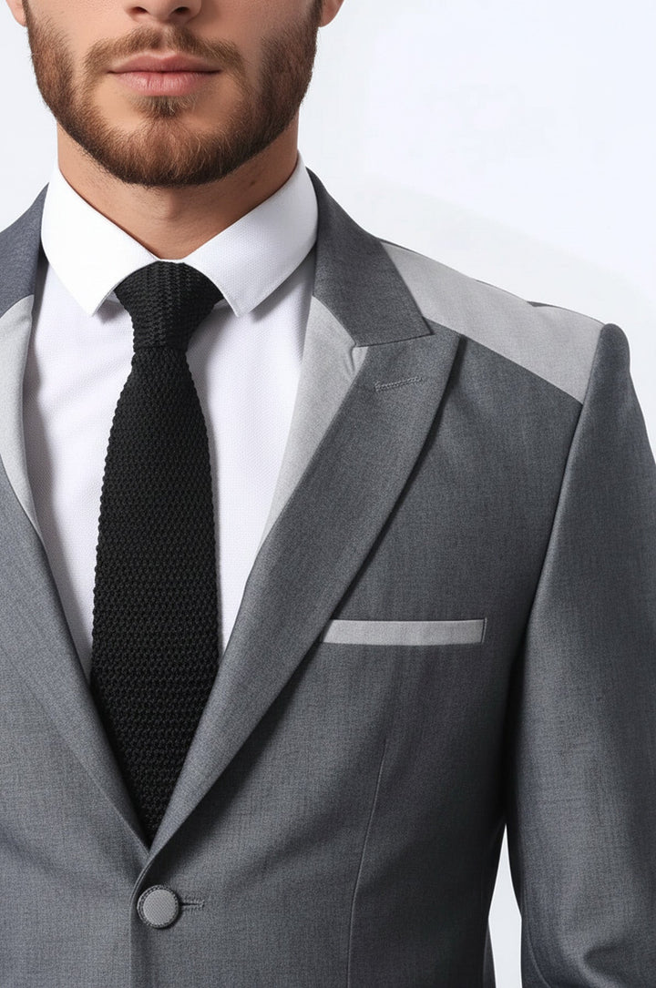 سترة مزدوجة الجيب وجيب ذو ياقة مدببة وسترة رمادية من Wessi