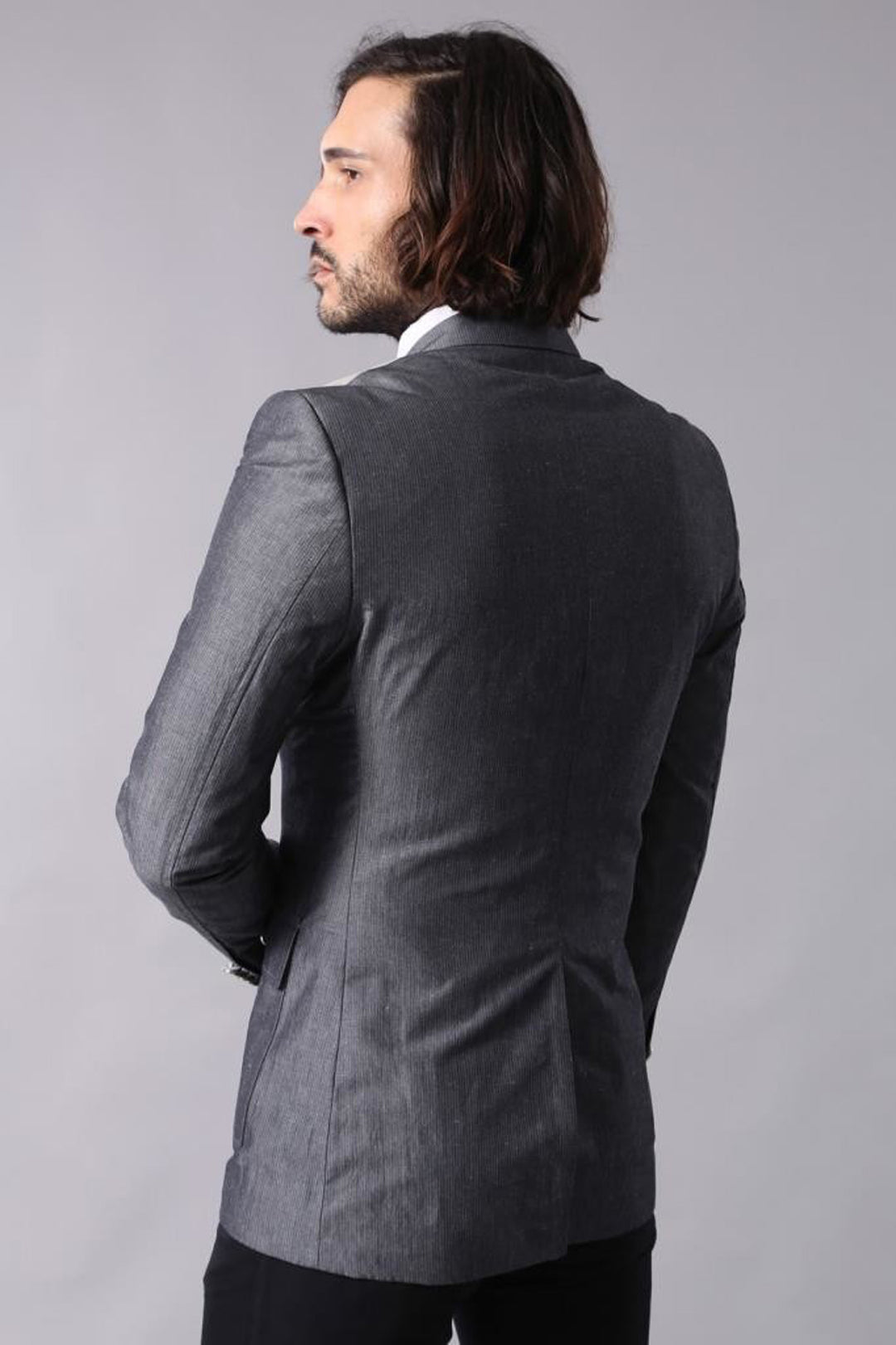 Bolso con doble botón Bolsillo Cuello puntiagudo Chaqueta gris-Wessi