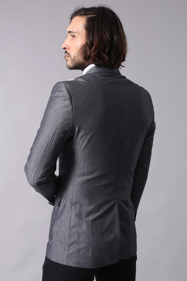 Bolso con doble botón Bolsillo Cuello puntiagudo Chaqueta gris-Wessi