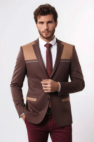 Modeled Slim Fit Brown Blazer - Wessi