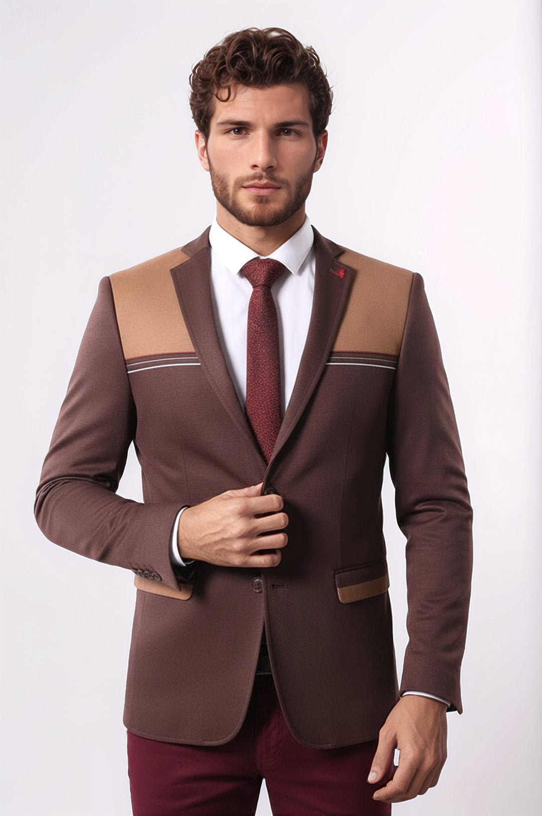 Модельный приталенный коричневый блейзер - Wessi