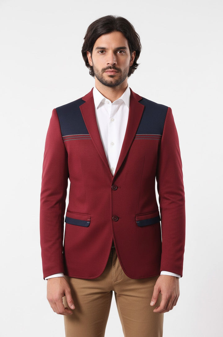 Chaqueta Hombre Cuello Bordado Peinado Burdeos - Wessi