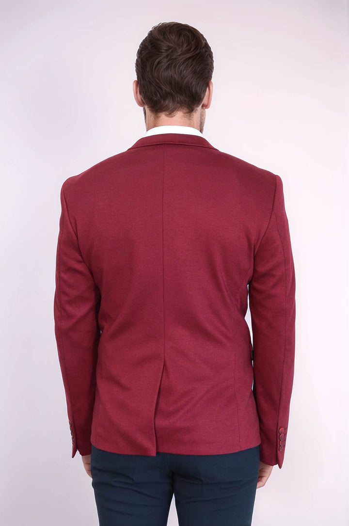 Collar Embroidery Combed Burgundy Men Jacket - Wessi
