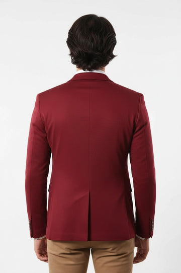 Collar Embroidery Combed Burgundy Men Jacket - Wessi