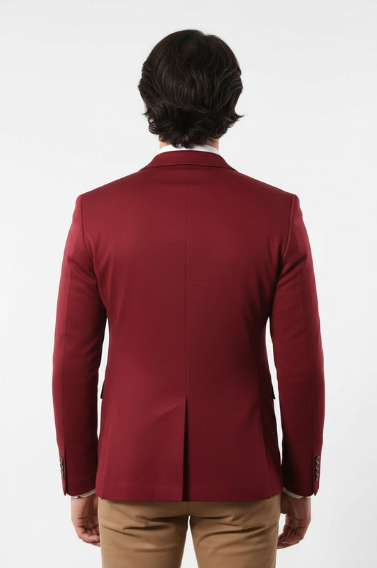 Collar Embroidery Combed Burgundy Men Jacket - Wessi