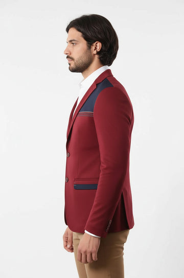 Collar Embroidery Combed Burgundy Men Jacket - Wessi