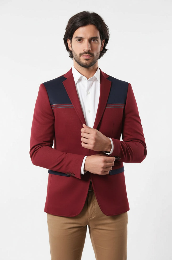 Chaqueta Hombre Cuello Bordado Peinado Burdeos - Wessi