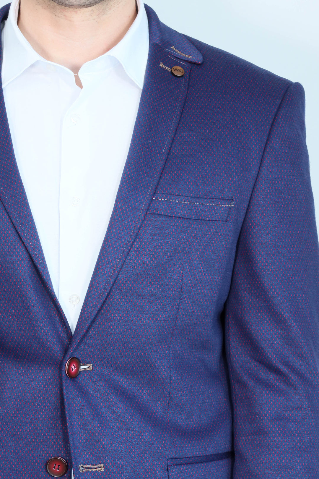 2 Button Combed Plaid Sax Blue Men Jacket - Wessi