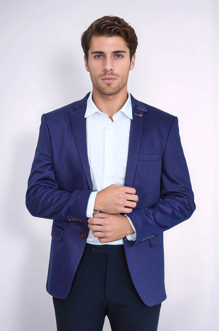 2 Button Combed Plaid Sax Blue Men Jacket - Wessi