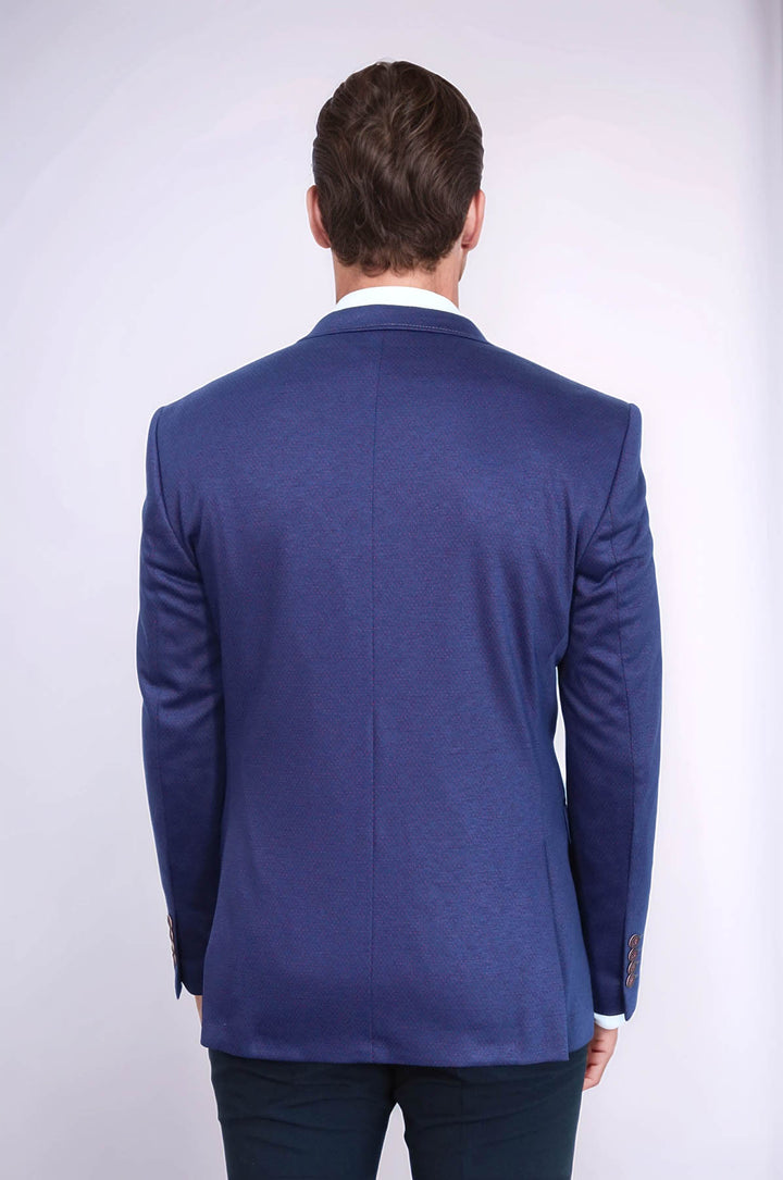 2 Button Combed Plaid Sax Blue Men Jacket - Wessi