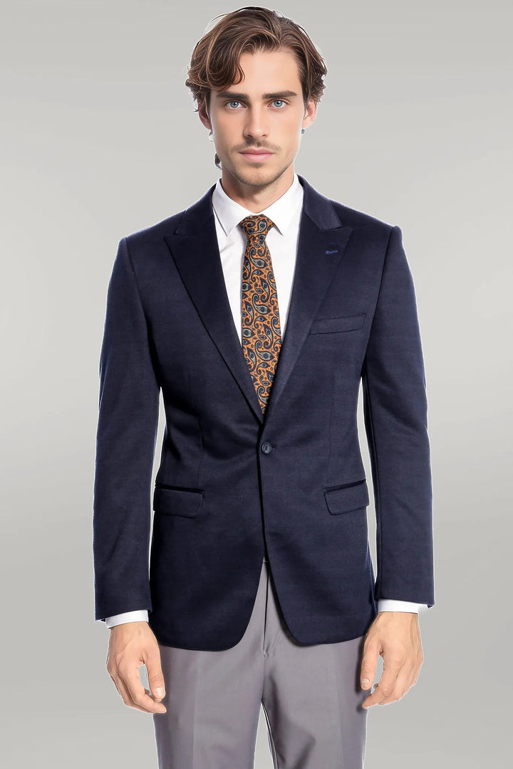 جاكيت Slim-Fit سادة باللون الأزرق الداكن - Wessi