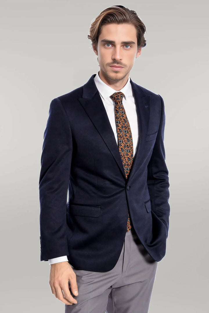 جاكيت Slim-Fit سادة باللون الأزرق الداكن - Wessi