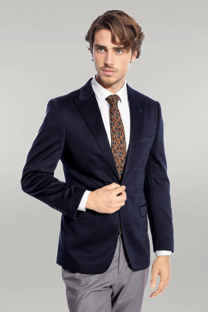 جاكيت Slim-Fit سادة باللون الأزرق الداكن - Wessi