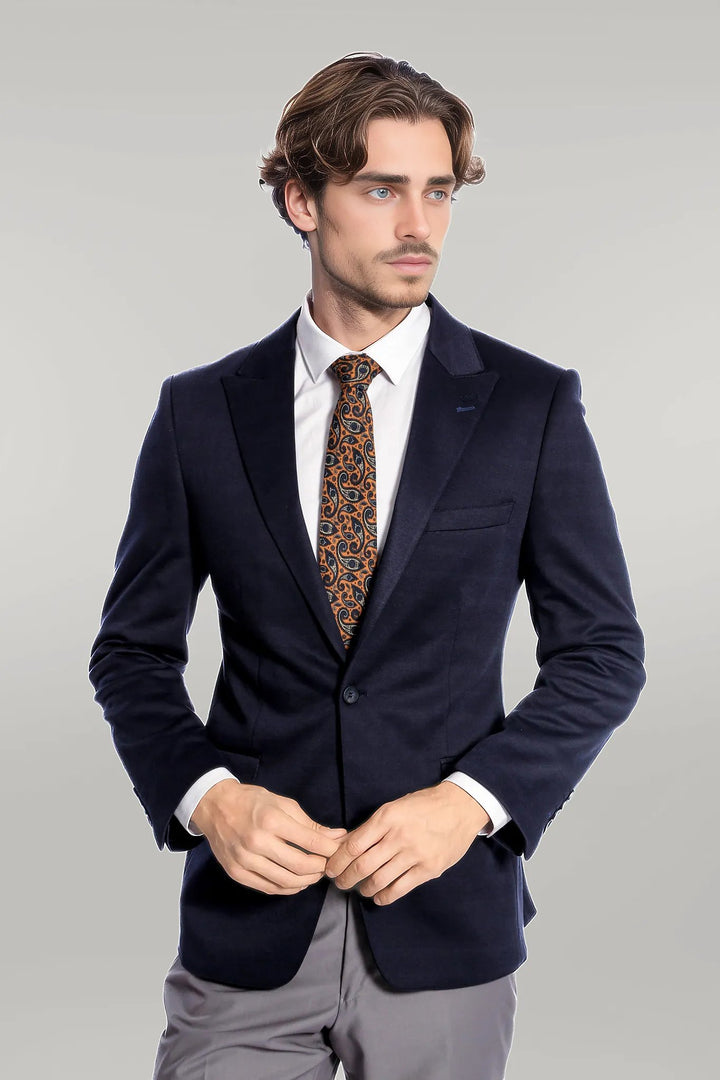 جاكيت Slim-Fit سادة باللون الأزرق الداكن - Wessi