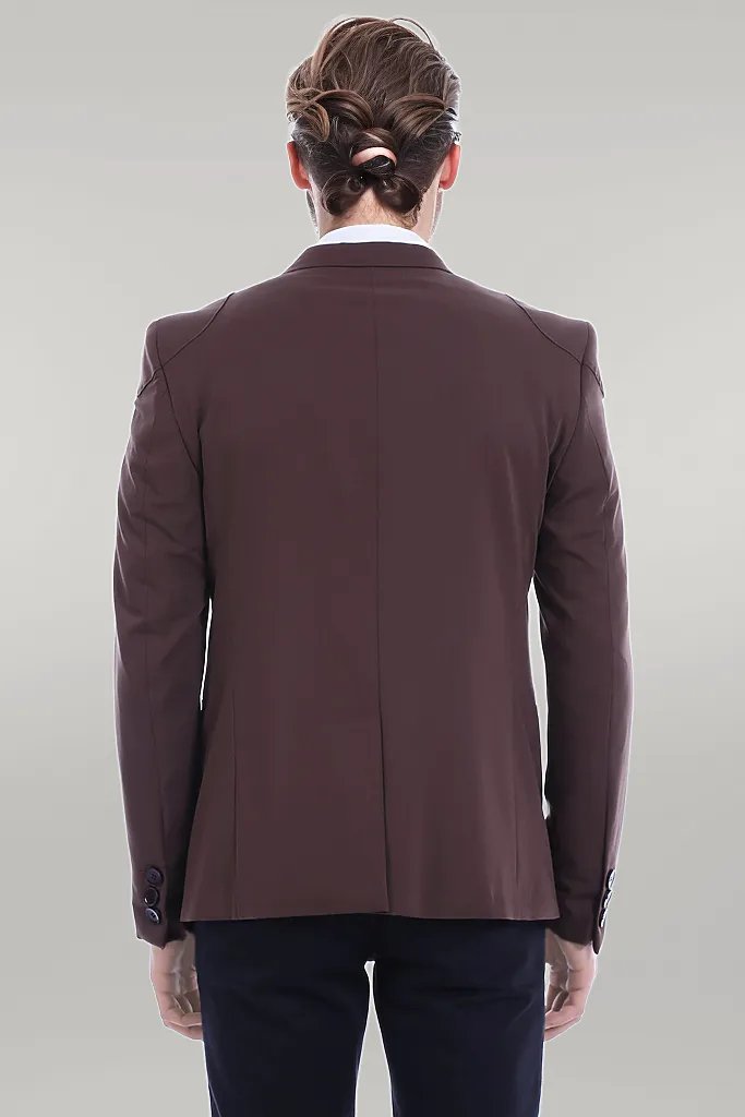 Giacca Wessi marrone in cotone con spacco sulle spalle a 2 bottoni