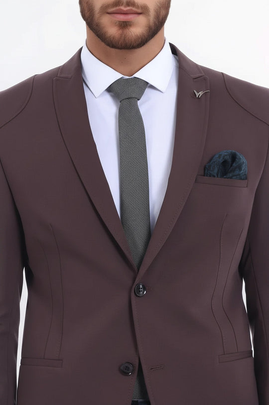 Veste marron en coton fendu à 2 boutons sur les épaules-Wessi