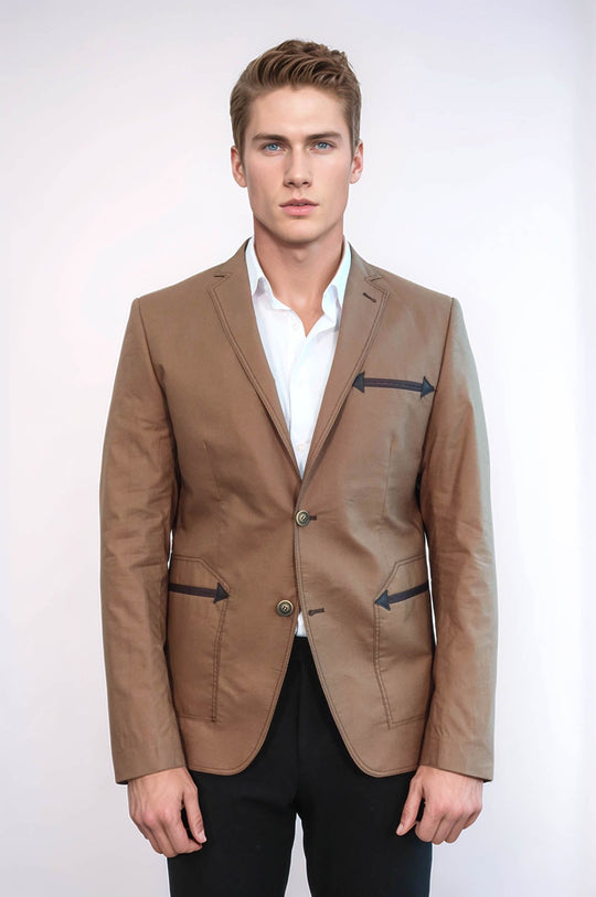 Chaqueta color canela de algodón con bolsillo y bolso de solapa mono botón doble-Wessi