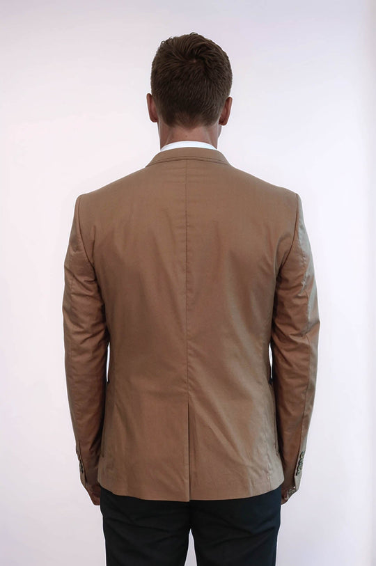 Chaqueta color canela de algodón con bolsillo y bolso de solapa mono botón doble-Wessi