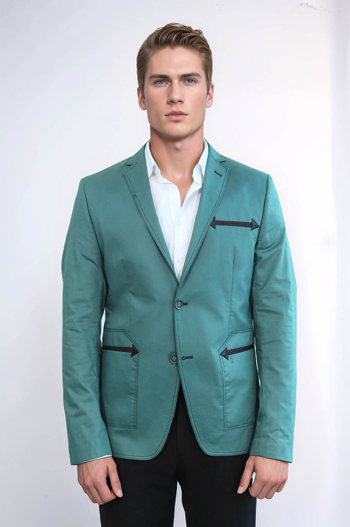 Doble Botón Mono Solapa Bolso Bolsillo Algodón Chaqueta Verde-Wessi