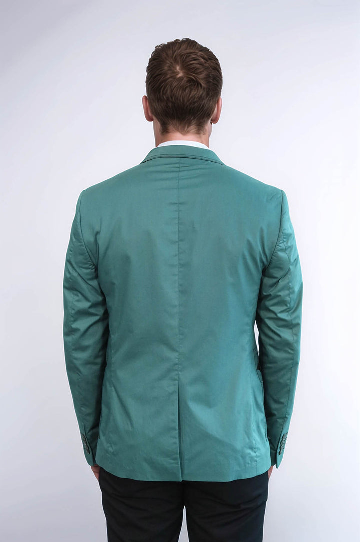 Doble Botón Mono Solapa Bolso Bolsillo Algodón Chaqueta Verde-Wessi