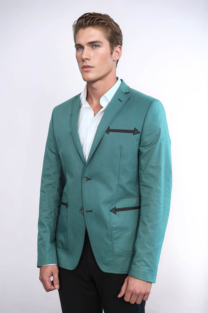 Doble Botón Mono Solapa Bolso Bolsillo Algodón Chaqueta Verde-Wessi