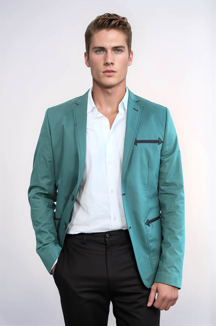 Doble Botón Mono Solapa Bolso Bolsillo Algodón Chaqueta Verde-Wessi