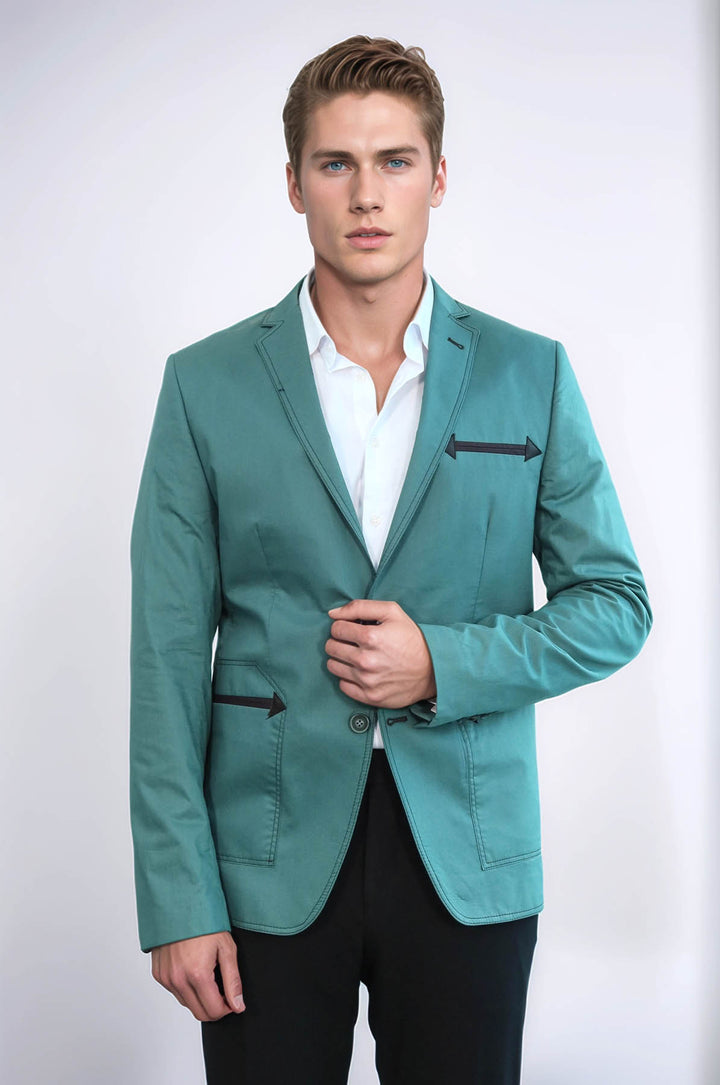 Doble Botón Mono Solapa Bolso Bolsillo Algodón Chaqueta Verde-Wessi