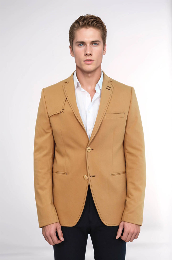 Chaqueta amarilla con solapa mono y botones dobles en el hombro-Wessi