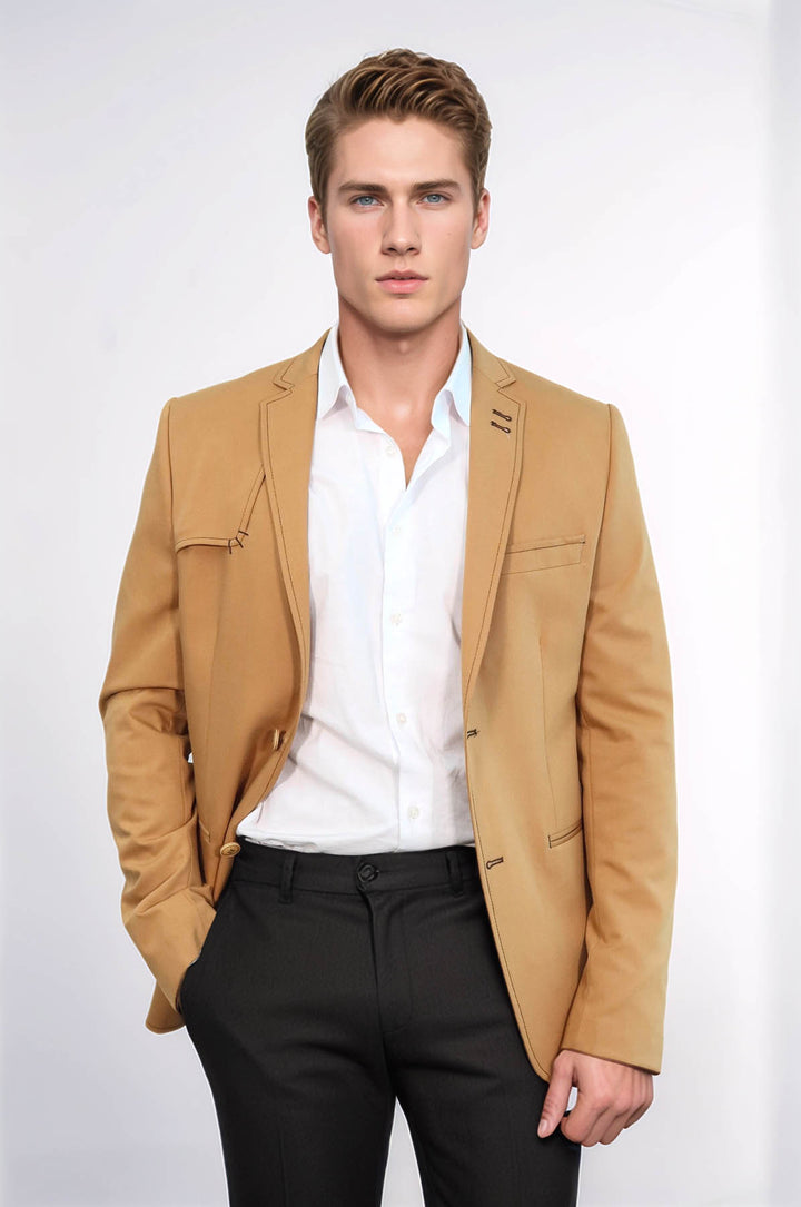 Chaqueta amarilla con solapa mono y botones dobles en el hombro-Wessi