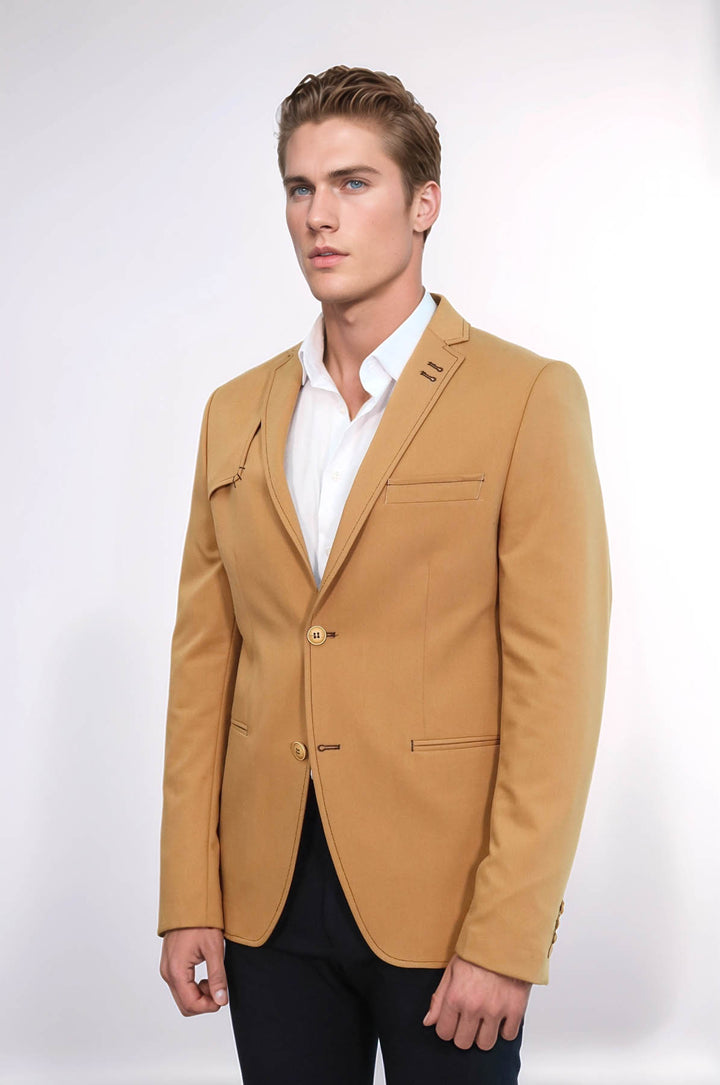 Chaqueta amarilla con solapa mono y botones dobles en el hombro-Wessi