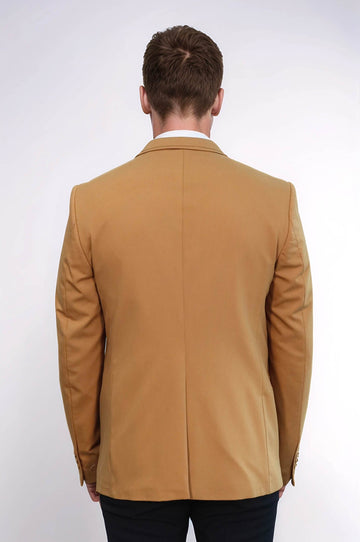 Double Buttons Shoulder Piece Mono Lapel Yellow Jacket-Wessi