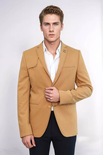 Double Buttons Shoulder Piece Mono Lapel Yellow Jacket-Wessi